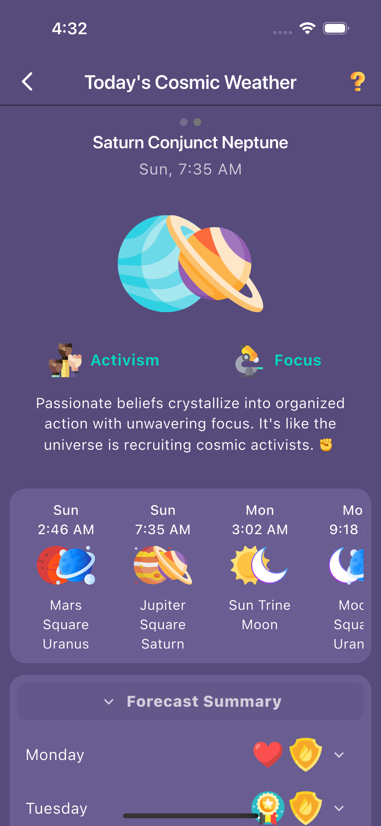 Daily cosmic forecast screenshot